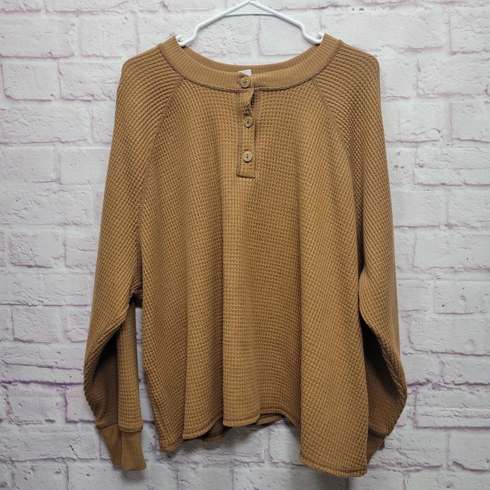 Old Navy Thermal Waffle Knit Henley Top Womens 3X Relaxed Cozy Travel Loungewear